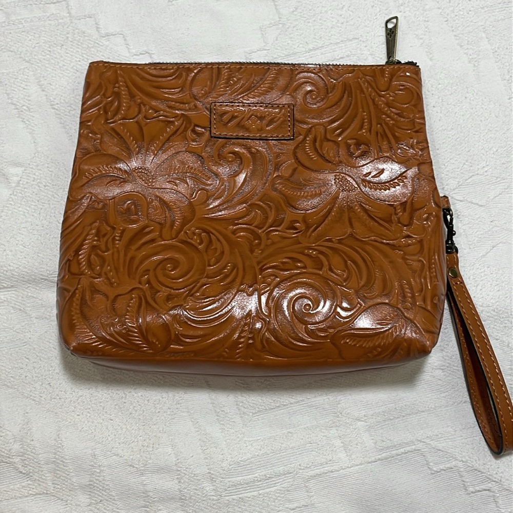 Patricia Nash VALERIE Tooled Leather Fold Over Wristlet Clutch Burnished EUC - Picture 8 of 11